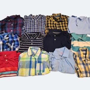 Boys Size 7-8 Lot of 12 Button Down Plaid And Polos Dress Shirts